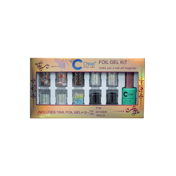 BỘ GEL DẺO DÁN - 10 CUỘN DÂY LÁ + 1 GEL DÁN FOIL .5 OZ