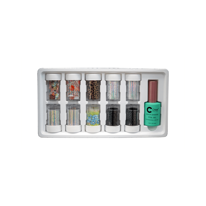 BỘ GEL DẺO DÁN - 10 CUỘN DÂY LÁ + 1 GEL DÁN FOIL .5 OZ
